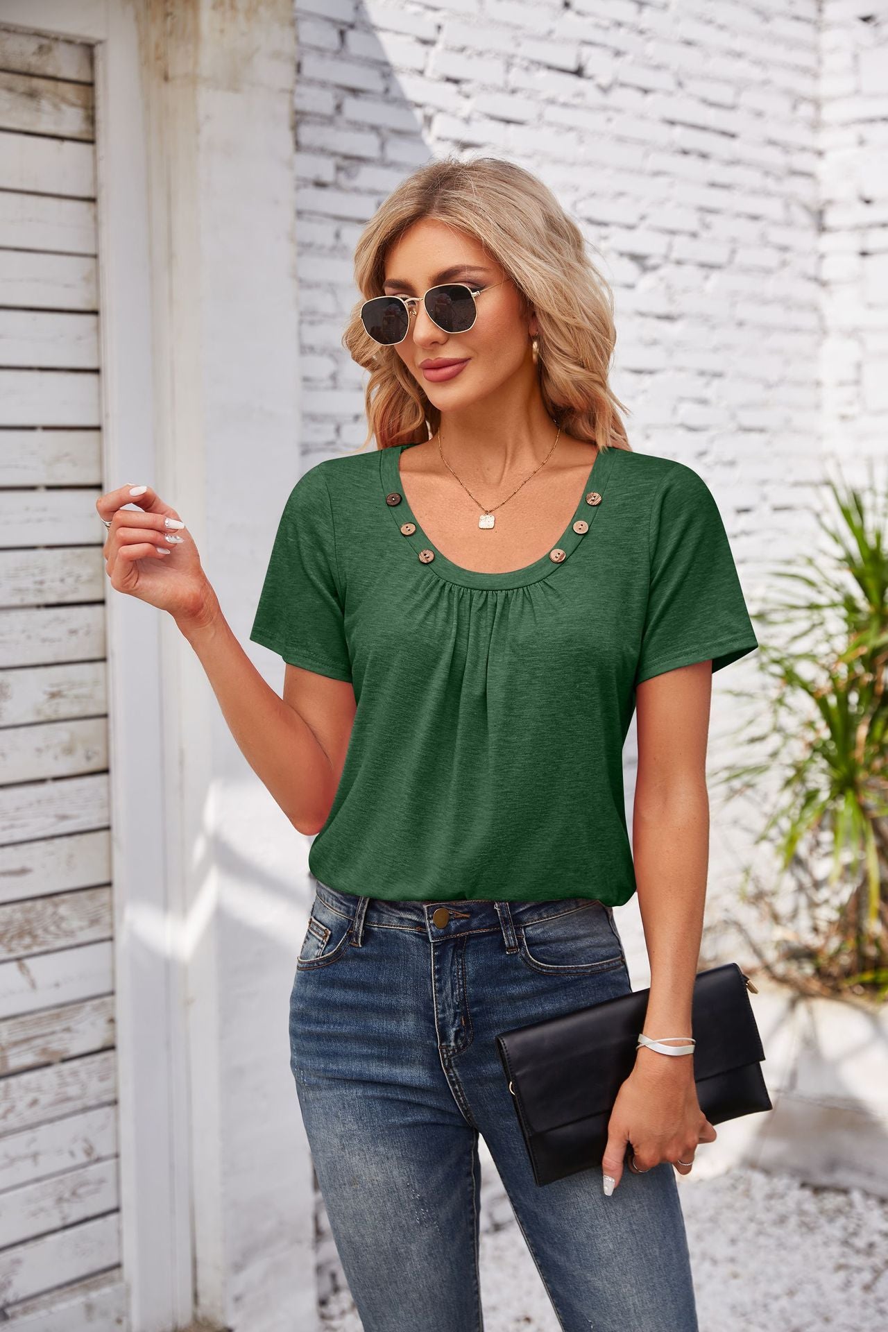 Pleated Short Sleeve Top