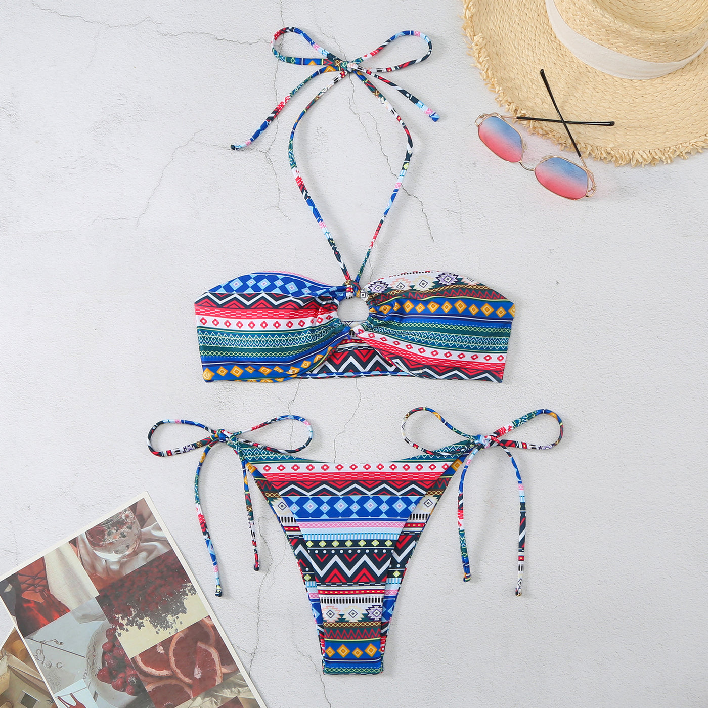 Maillot de bain bikini fendu à licou pour femme
