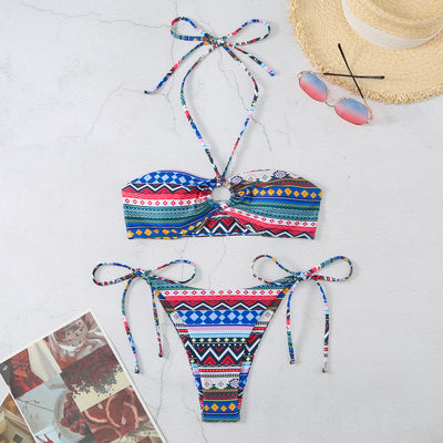 Maillot de bain bikini fendu à licou pour femme