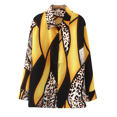 Colorblock Leopard Print Shirt