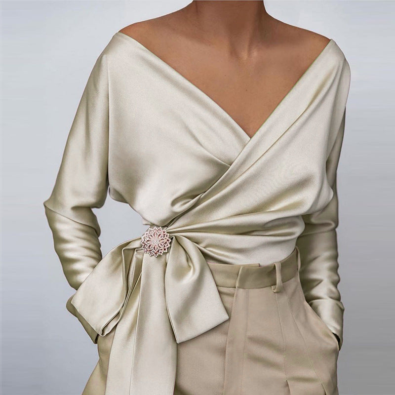 Solid V-Neck Blouse