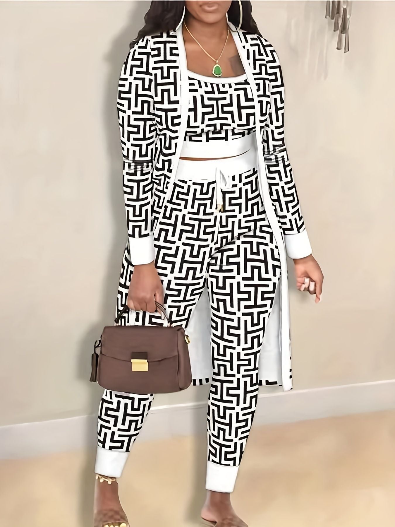 Ensemble 3 pièces avec manteau imprimé