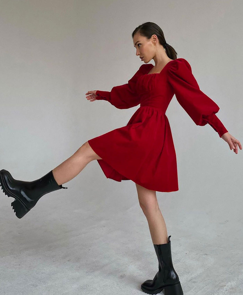 Robe trapèze en velours rouge