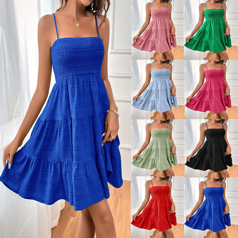 Square-Neck Pleated Dress