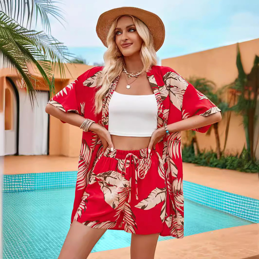 Ensemble de vacances à imprimé feuilles