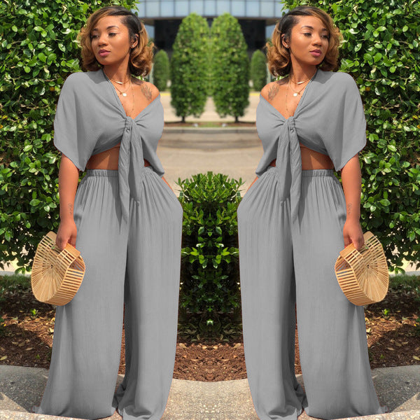 Solid Wide-Leg Suit