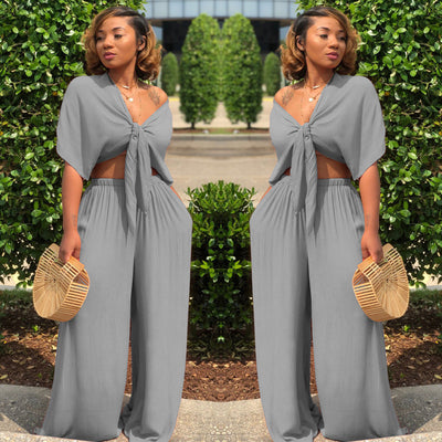Solid Wide-Leg Suit