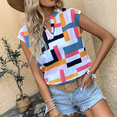 Women's Geometric V-Neck Top