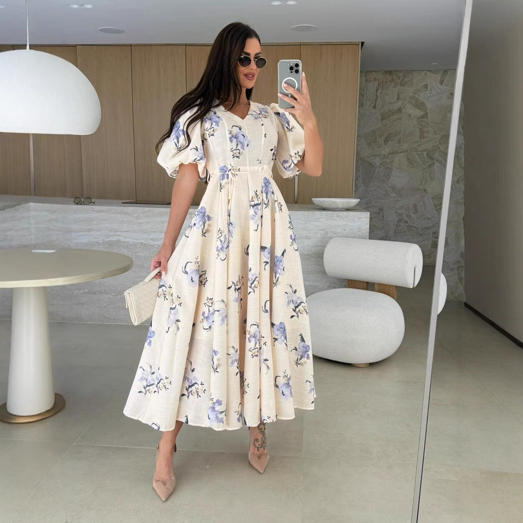 Robe trapèze à manches bouffantes