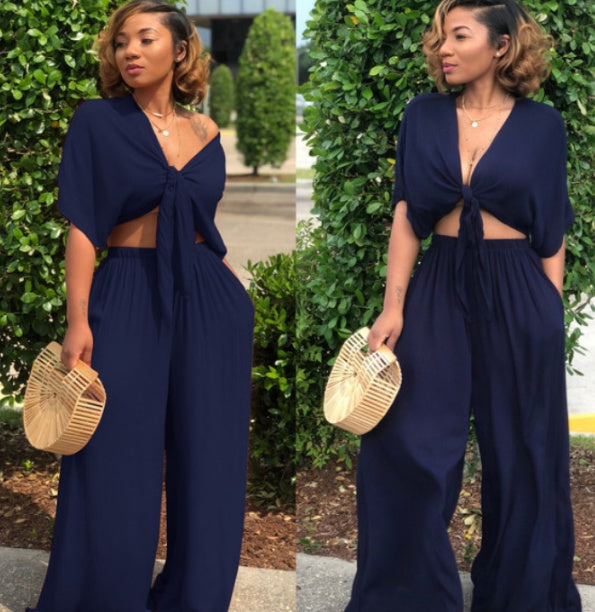 Solid Wide-Leg Suit