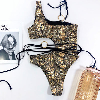 One-shoulder snake bikini - Shé Hauté