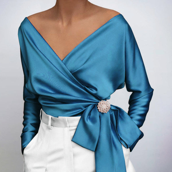 Solid V-Neck Blouse