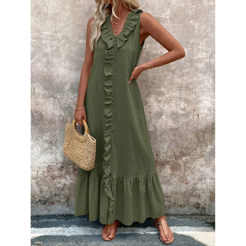 Ruffled V-Neck Maxi