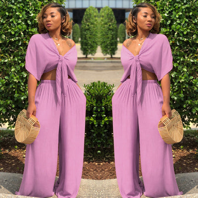 Solid Wide-Leg Suit