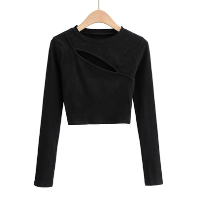 Black Knit Crop Tee