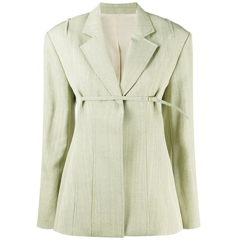 Slim Fit Green Belt Blazer
