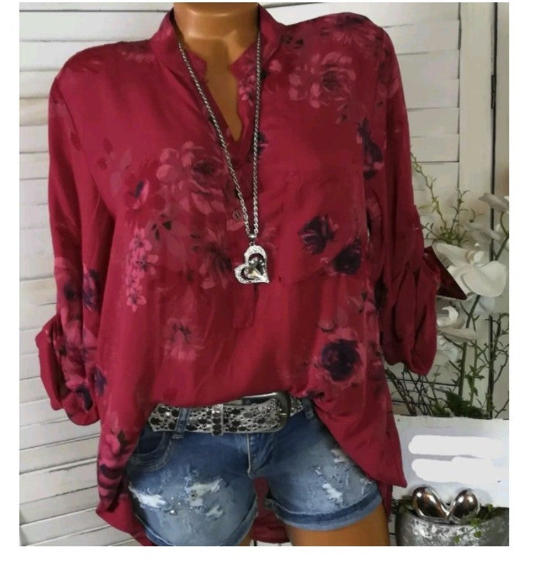 Women's 5XL Print Blusa