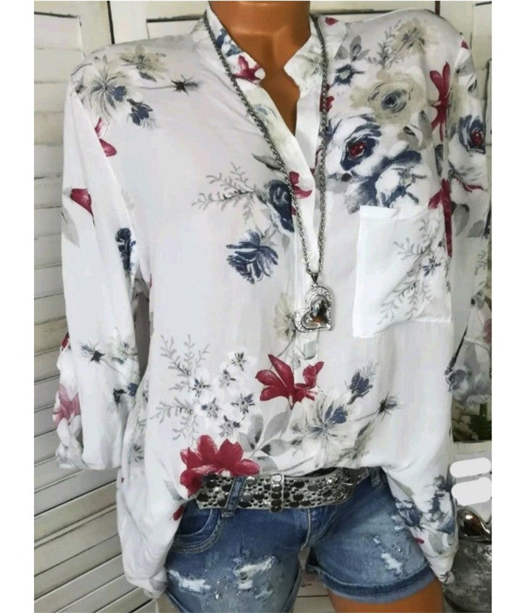 Women's 5XL Print Blusa