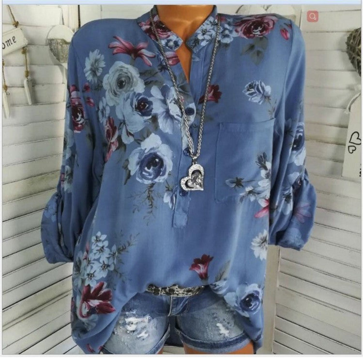 Women's 5XL Print Blusa