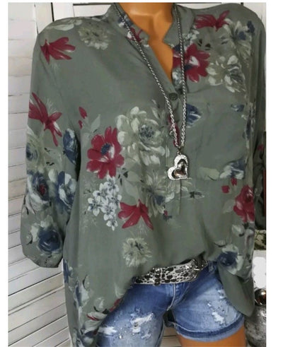 Women's 5XL Print Blusa