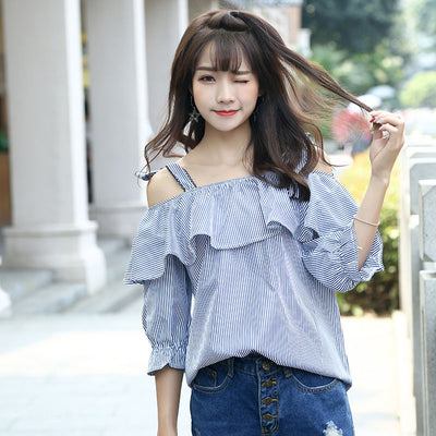 Striped Trumpet Sleeve Top