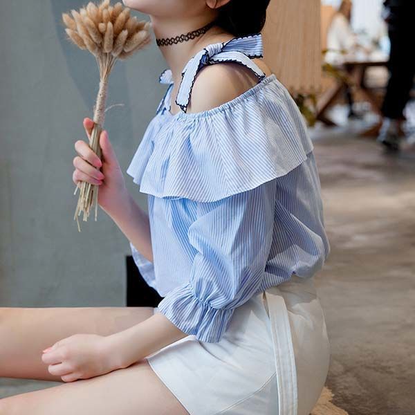 Striped Trumpet Sleeve Top