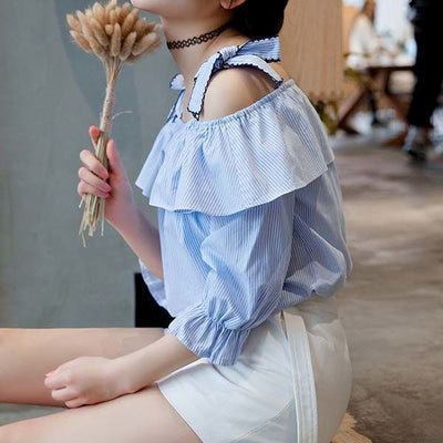 Striped Trumpet Sleeve Top