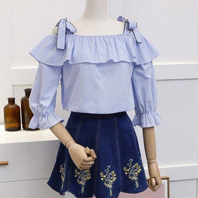 Striped Trumpet Sleeve Top