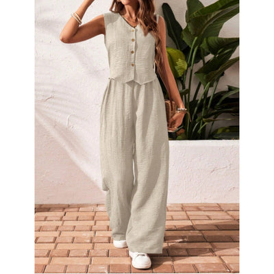 Linen Button Vest Set