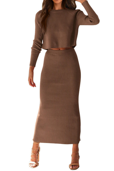 Long Sleeve Knit Skirt Suit
