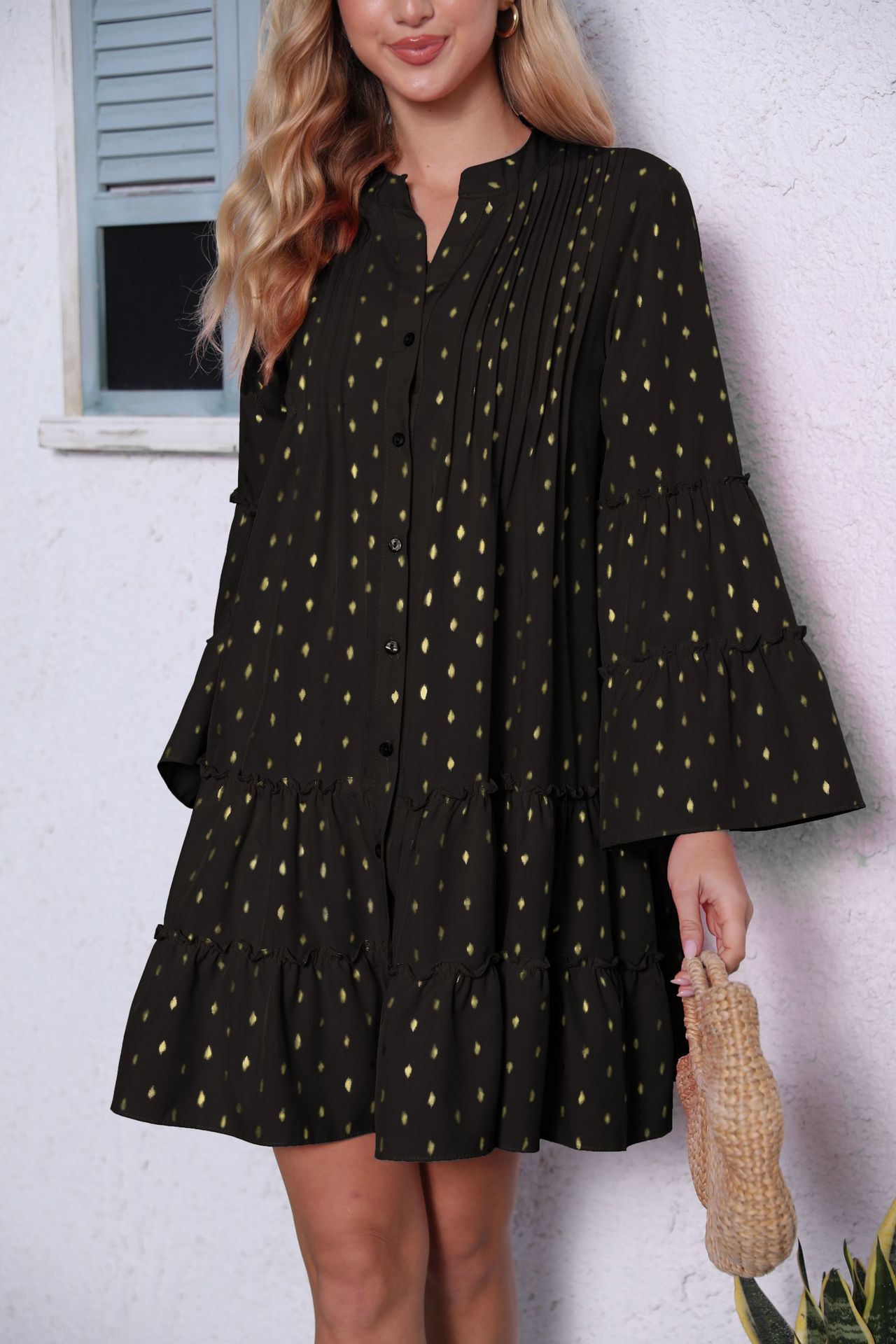Robe plissée à imprimé bronzé