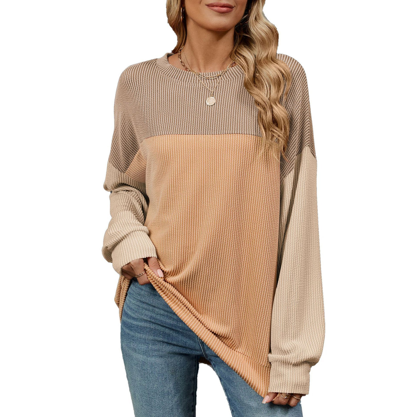 Round Neck Colorblock Top