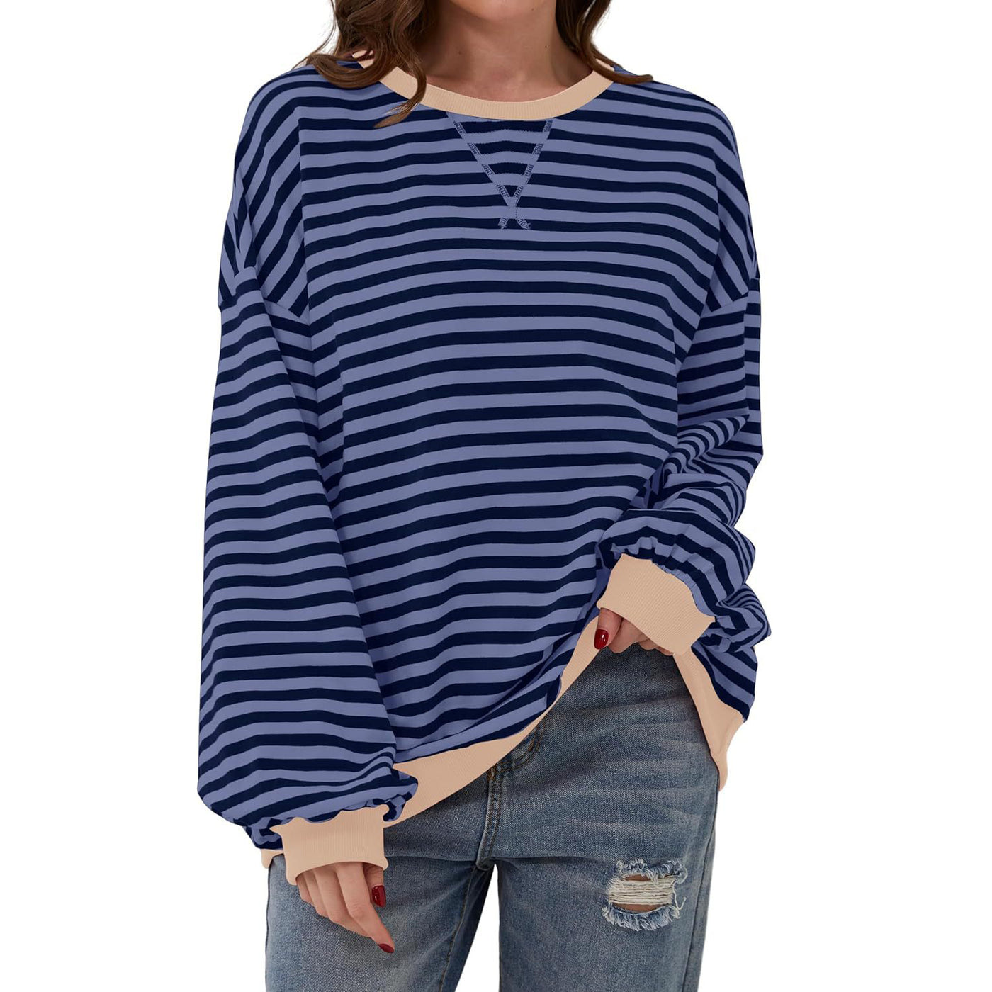 Pull décontracté à rayures pour femme