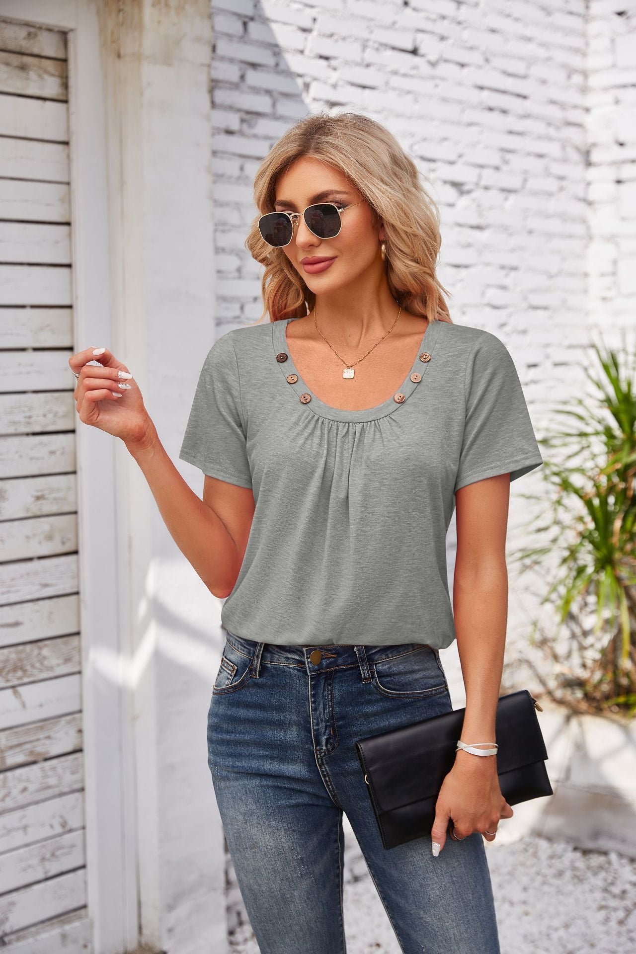 Pleated Short Sleeve Top