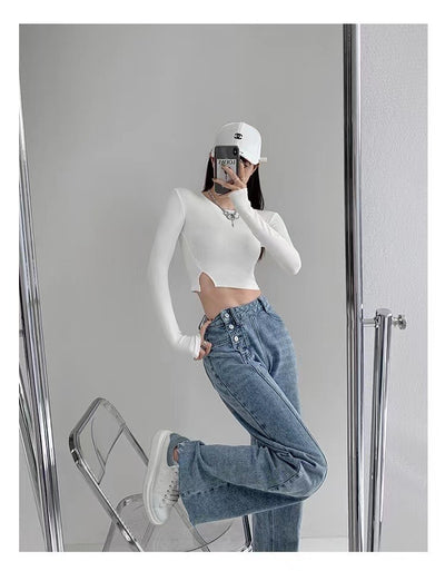 Irregular Button Jeans