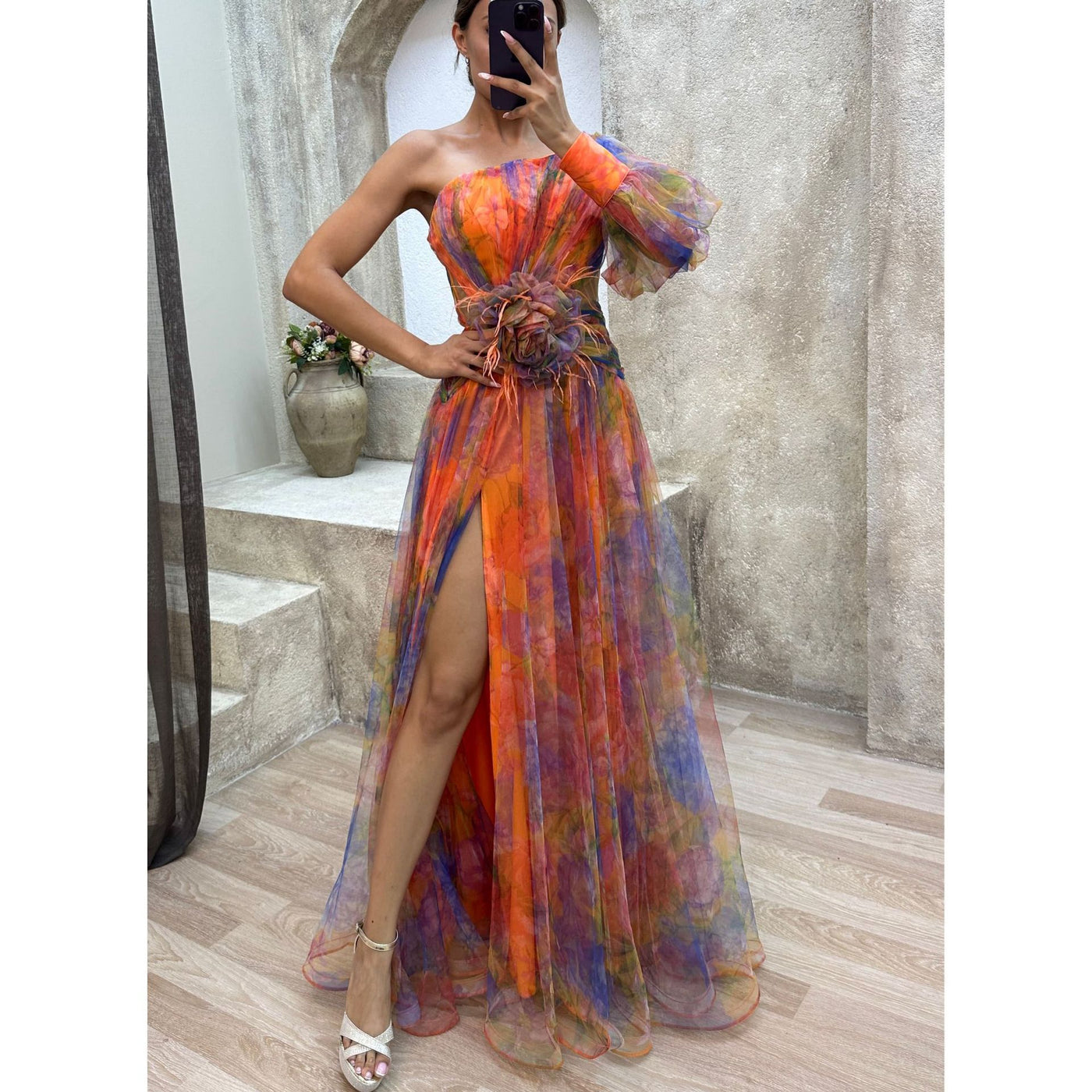 Off-Shoulder Slit Dress