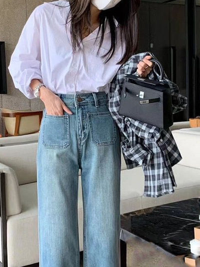 Women's Light Blue Wide-Leg Jeans - Shé Hauté