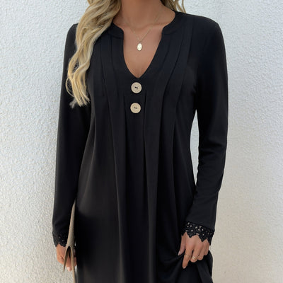 Pleated Lace Trim Dress - Shé Hauté