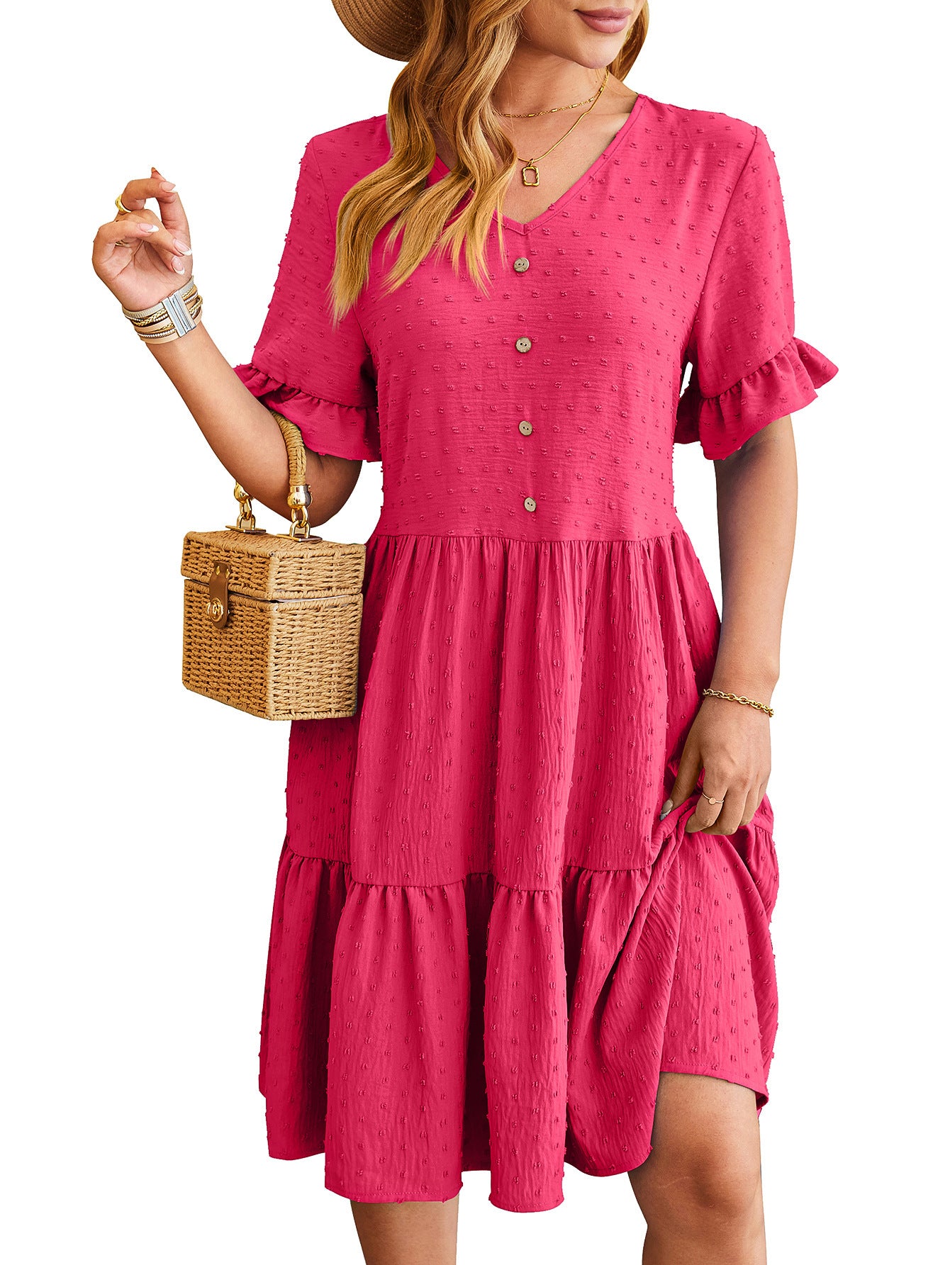 Pleated Jacquard Dress
