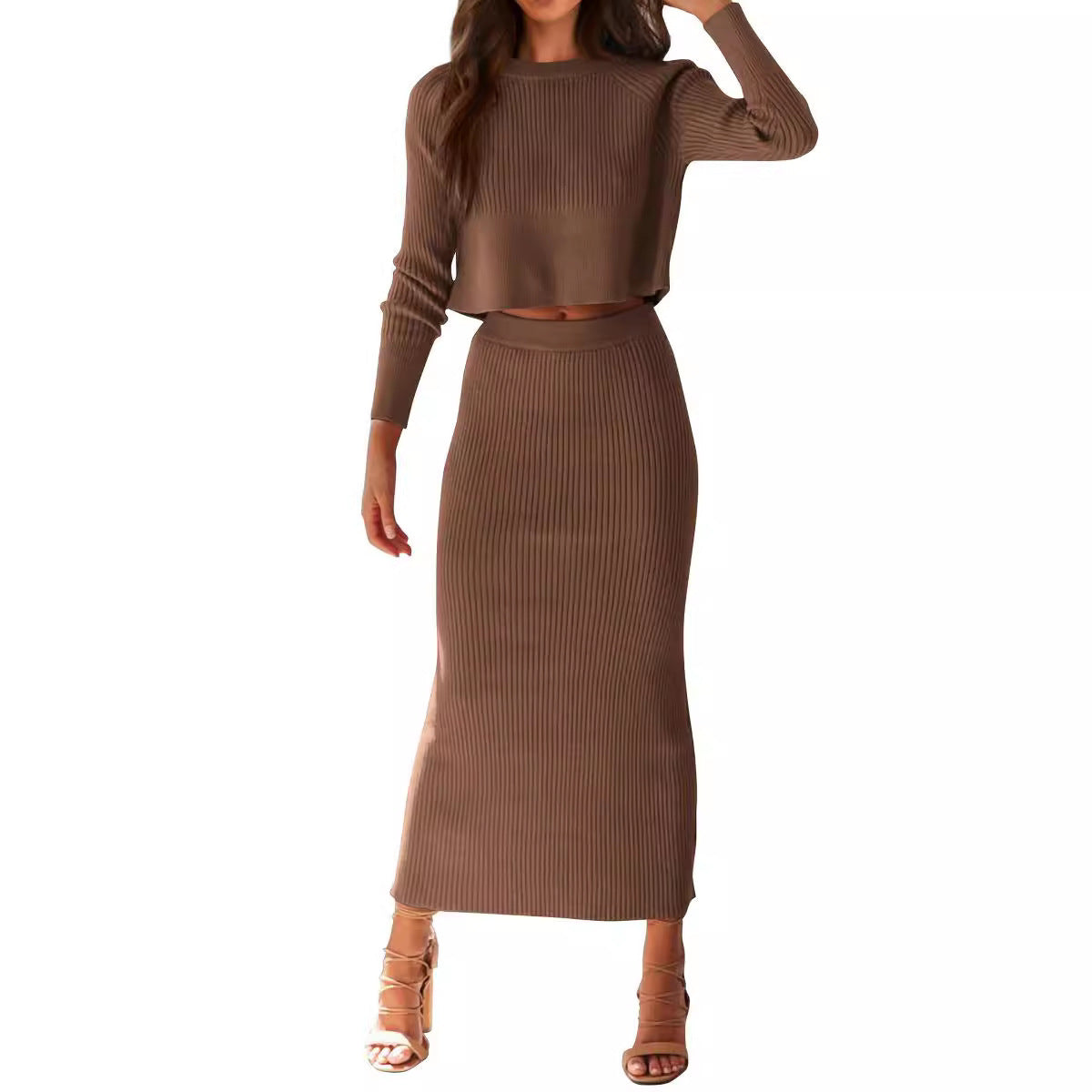 Long Sleeve Knit Skirt Suit