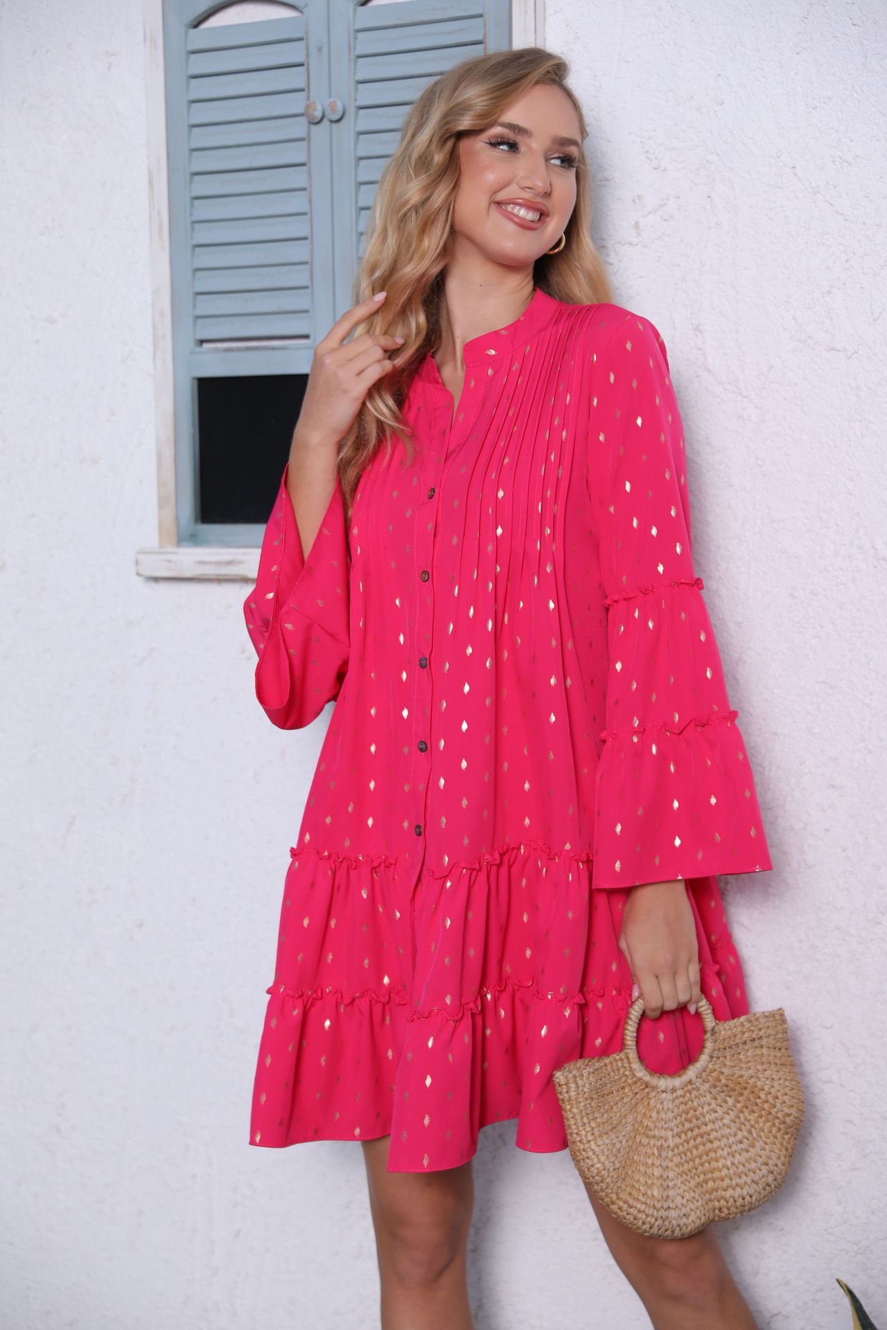 Robe plissée à imprimé bronzé