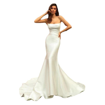 Women's Tube Top Satin Fishtail Gown - Shé Hauté