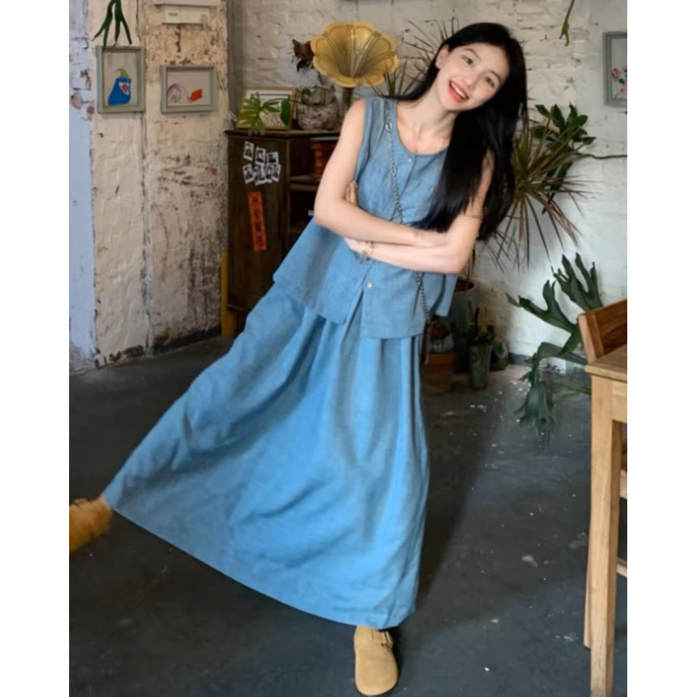 Ice Silk Skirt Set