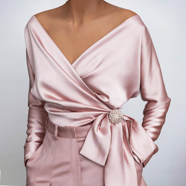 Solid V-Neck Blouse