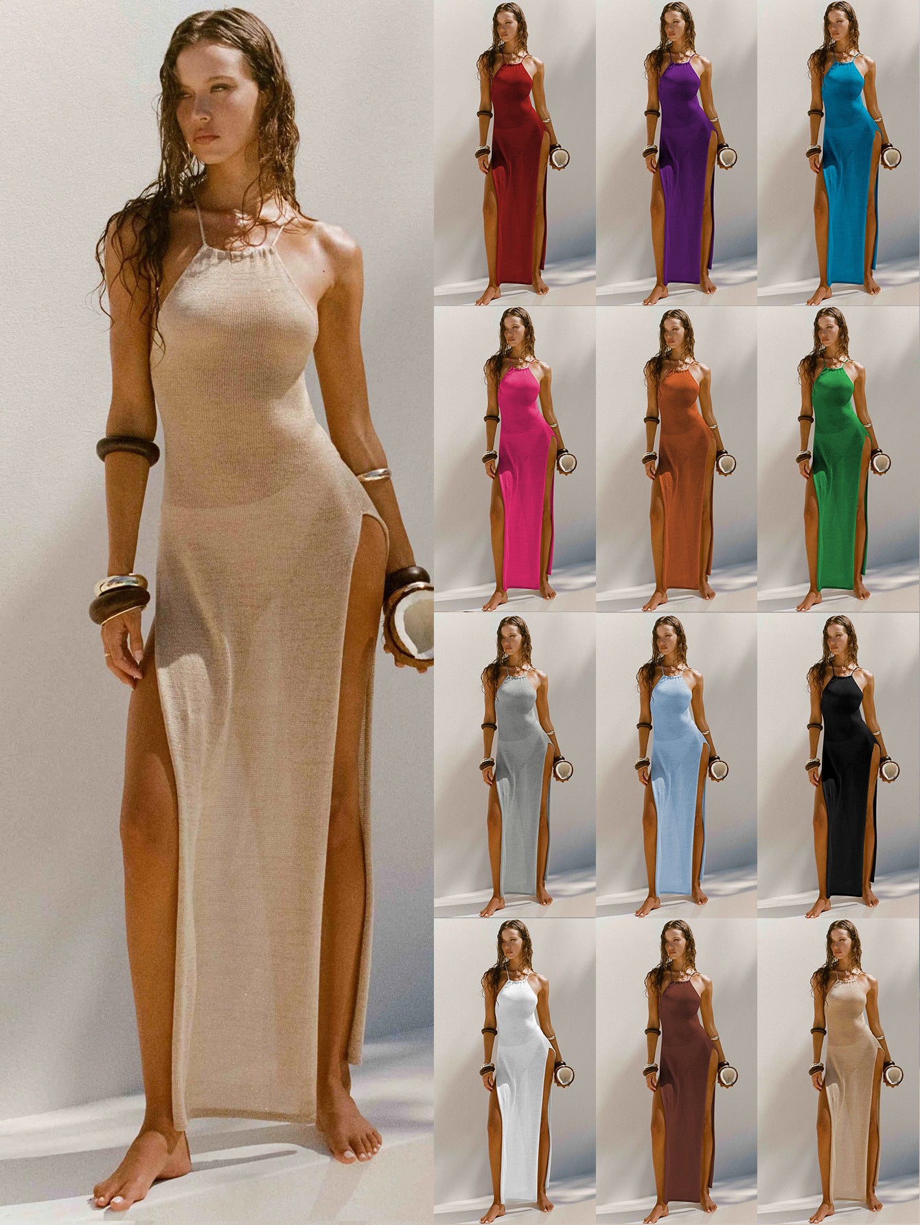 Halter Neck Slit Dress