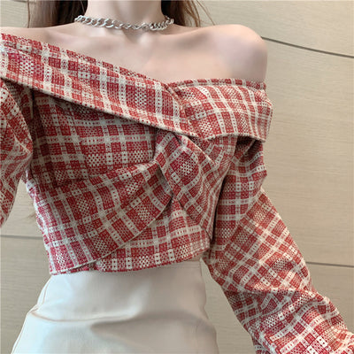 Plaid Off Shoulder Top
