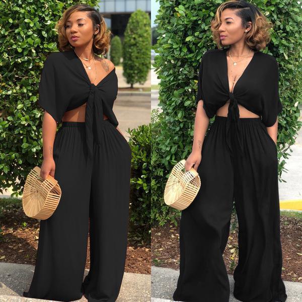 Solid Wide-Leg Suit