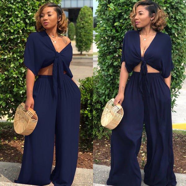 Solid Wide-Leg Suit