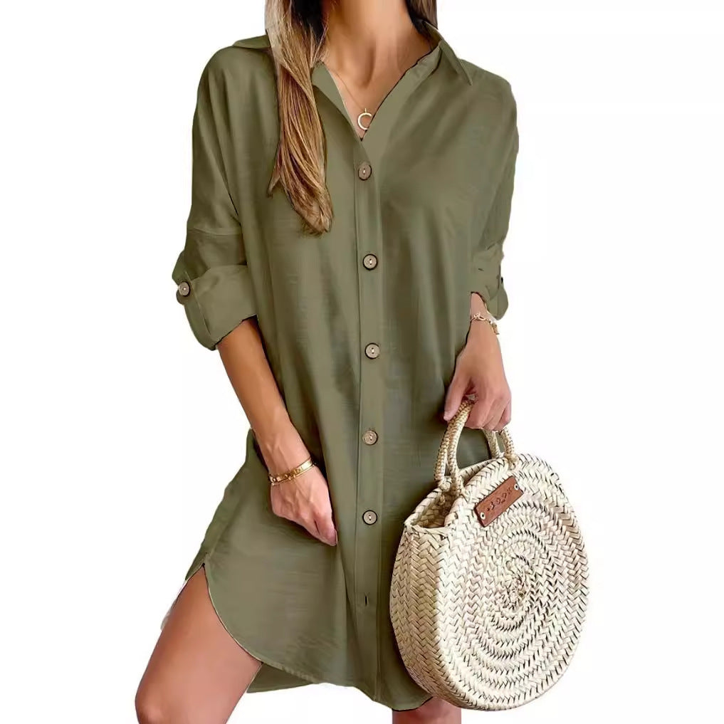 Autumn Lapel Shirt Dress