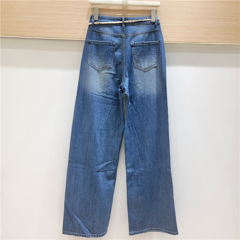 Lace Stitching Rhinestone Jeans - Shé Hauté